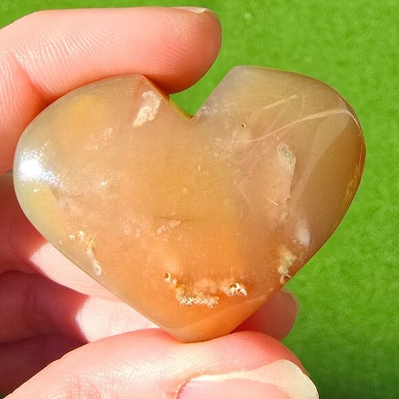 Cherry Blossom Agate Crystal Heart ✦ 41g Natural Healing Palm Stone w/ Inclusion - Picture 4 of 13